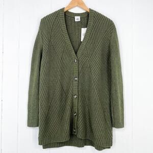 Cabi Aerial Longline Cardigan Sweater Deep V-Neck Button Front Size Medium Olive